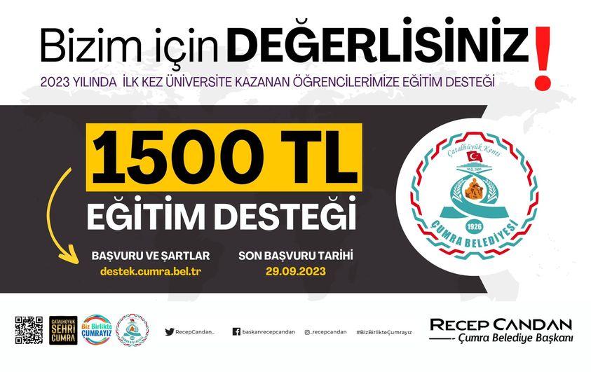 Çumra Belediyesinden 1.500 TL Eğitim Desteği