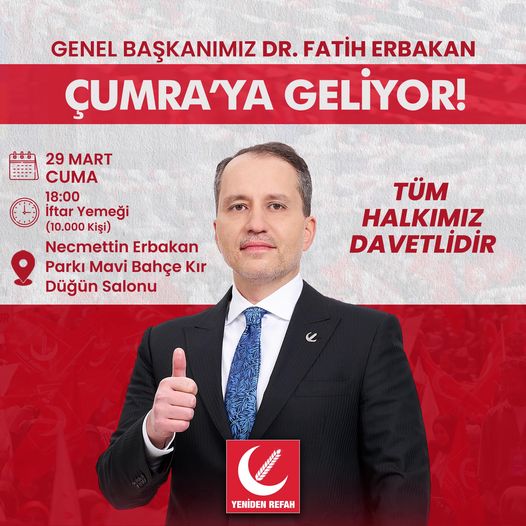 ERBAKAN ÇUMRA'YA GELİYOR